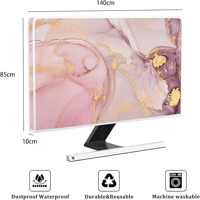 Baocicco Pink Gold Marble Waterproof Screen TV Cover 58, 59, 60 Inch Decorative Modern Television Cover for Home TV Screen Texture Dust Proof Monitor Covers for Television Screen LED LCD OLED TVs
