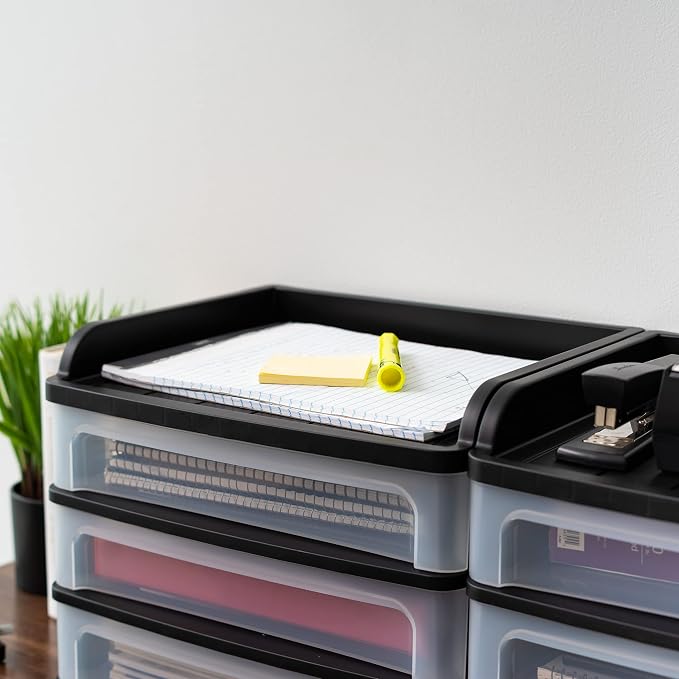 IRIS USA 3-Drawer Medium Desktop Organizer with Paper Tray, Black