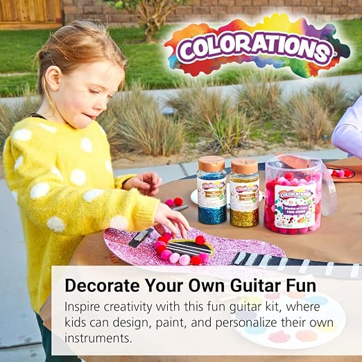 Colorations Sturdy Cardboard Guitars, Decorate Your Own, Set of 12 | Ages 3+, PreK+, 3 Strings to Strum, Kids' Craft for Individual Decorating and Personalizing