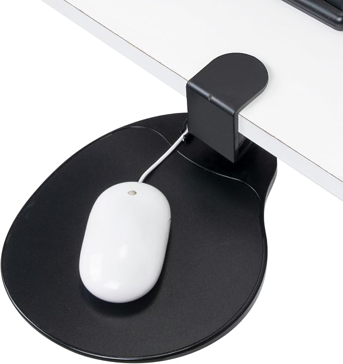 EHO Clamp-On Under Desk Mouse Tray, 360° Swivel Ergonomic Platform with Cable Organizer, Smooth Glide Surface for Gaming or Office, Fits Desks 0.5"-1.5" Thick, Tool-Free Install, TAA-Compliant