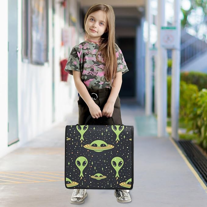 Custom Green Aliens Space 3 Ring Binder Bag 1.5 inch Personalized Name Binder Organizer 500 Sheet Documents Storage for School Office