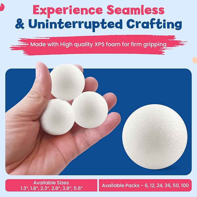 Hygloss Round Foam Balls for Crafts - 2.3-Inch White Craft Foam (XPS) for Arts Small Foam Balls for School Projects and DIY Crafts - Round Balls - 24 Pack of Foam Craft Spheres
