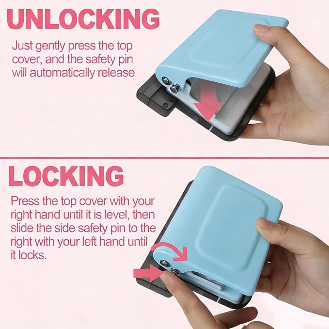10 Hole Punch Binding Machine for Planner, Manual Binding System with 10 Multi-Color Binder Rings for Making 26 Holes on B5, 30 Holes on A4, 20 Holes on A5 Book, 10 Sheet Capacity (Blue)