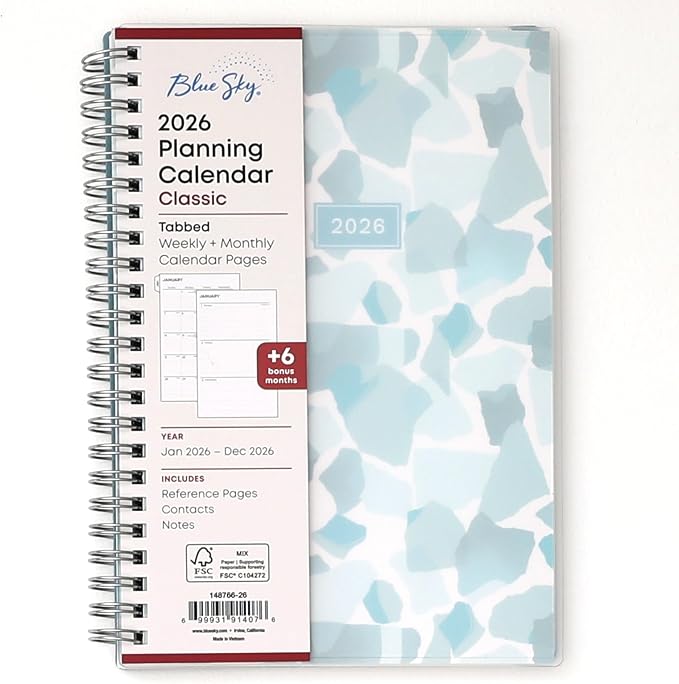 Blue Sky 2026 Weekly & Monthly Planner Calendar, 5"x8", Amitza