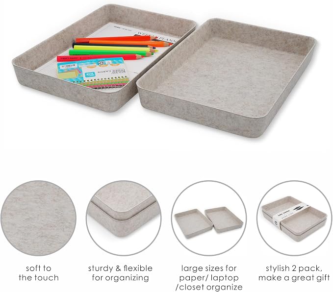 2pc Letter Size Felt File Folder Holder Oatmeal Document Paper Tray