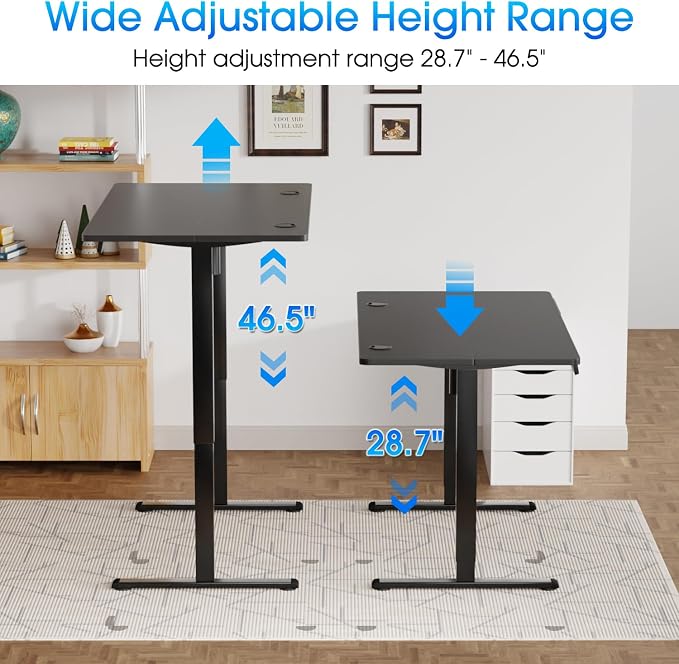 PayLessHere 48 Inch Electric Standing Desk Sit Stand up Desk Home Office Desk with Large Space Headphone Holder 2 Memory Function for Home,Office,Meeting Room (Black)
