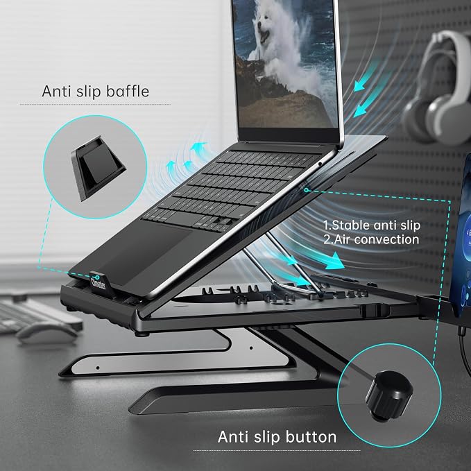 Laptop Stand for Desk, Ergonomic Adjustable & Foldable Portable Computer Stand with Heat-Vent, Laptop Riser Holder Compatible with MacBook Air Pro, 10-15.6 Inch Notebooks