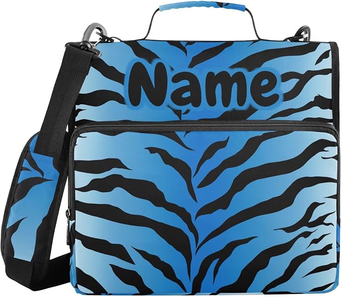 Custom Tiger Zebra Print Blue Black 3 Ring Binder Bag 1.5 inch Personalized Name Binder Organizer 500 Sheet Documents Storage for School Office