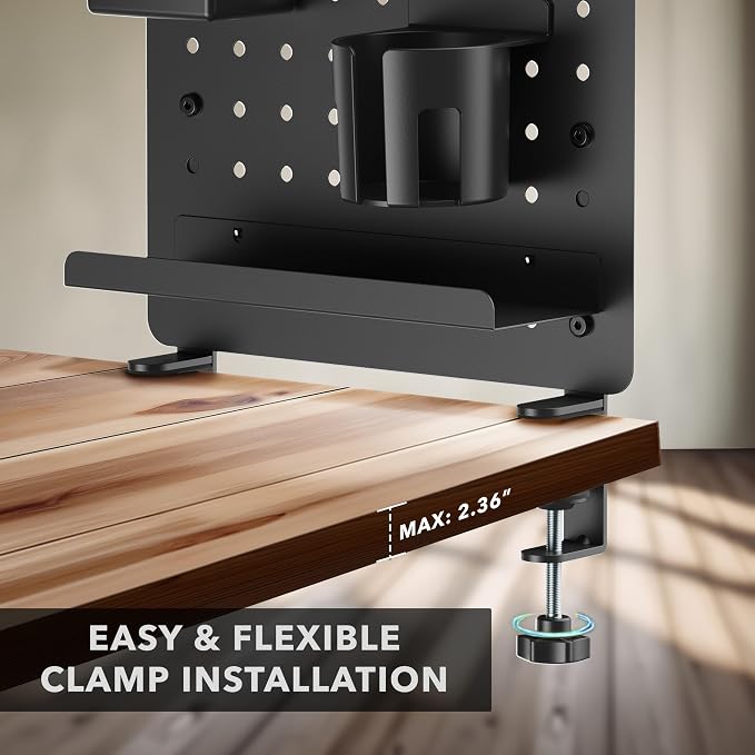 Mount-It! Clamp-On Magnetic Pegboard Organizer, 16.5x15.9 | No-drill desktop storage with 7 accessories, vertical or horizontal mount for home office, gaming & crafting, black.