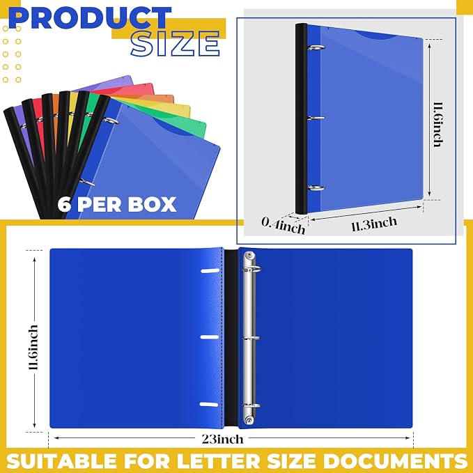 Henoyso 6 Pcs 1 Inch Telescoping 3 Ring Binder with Expandable Telescoping Spine 200 Sheets Capacity with Clear Front Cover 3 Round Ring Flexible Plastic Notebook Binder for School, Office(Multicolor)