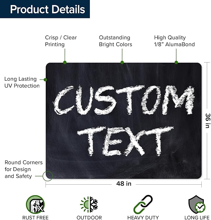 Custom Sign, Custom Street Sign, 11 Font Colors, 13 Font Styles, 4 Hole Options, 22 Sizes, 36x48 Inches, Rust Free DiBound, Fade Resistant, Made in USA by My Sign Center (Chalkboard Black)