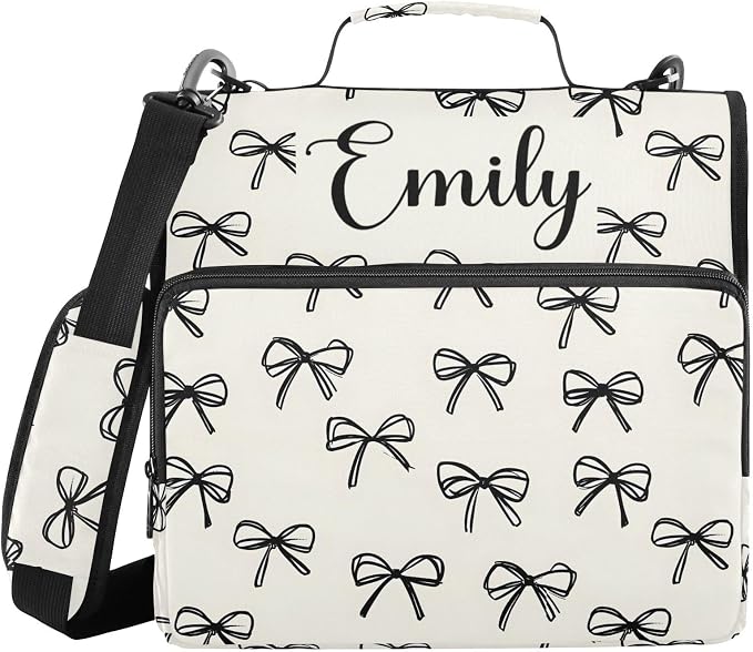 Custom Personalized Name Black Bow Pattern Zipper Binder 3 Ring