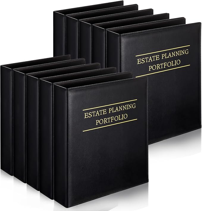 Dunzoom 10 Pcs Estate Planning Portfolio Binder PU Leather 3 Ring Binders with Gold Title and Index Tab Dividers, 11'' x 11.8'' x 2.4'' Estate Planning Organizer(Black)