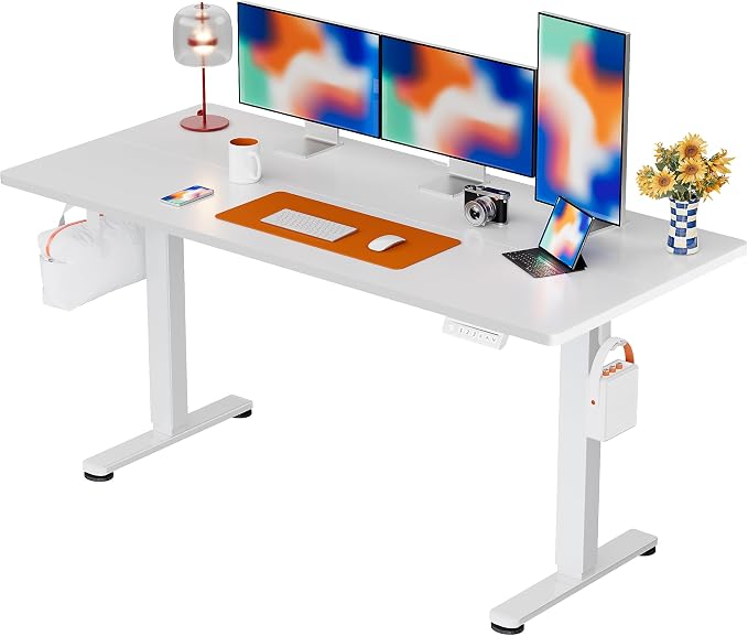 ErGear Height Adjustable Electric Standing Desk, 63 x 28 Inches Sit Stand up Desk, Memory Computer Home Office Desk, White