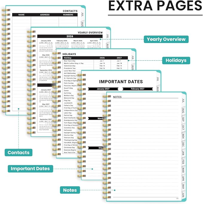 Taja Planner 2026-2027, Jul 2026-Jun 2027 Monthly & Weekly Calendar Book | 8.5" x 11", Hardcover Academic Calendar with Tabs, Teacher Student Agenda Book for School Office Supplies - Aquamarine