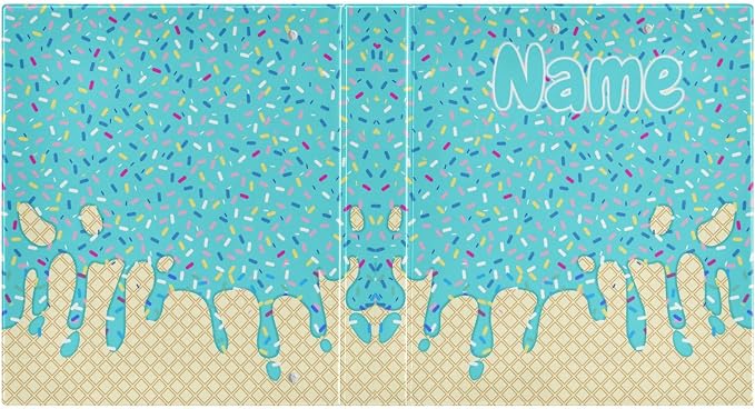 Custom 3 Ring Binder Teal Blue Ice Cream Print 1.5" Round Ring Binders Personalized Name View Binder with 200 Sheet for Kids School Supplies Women Men Office, 1 Pack