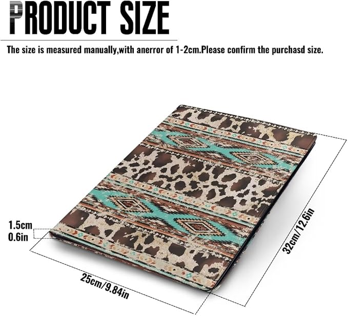 Dreaweet Aztec Brown Cow Print Portfolio Leather Padfolio for Women,Interview Legal Document Binder Organizer,Business Card Holder with Letter Sized Writing Pad