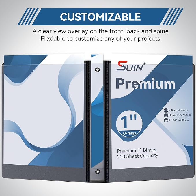SUIN 1-inch 3 Ring Binder with 2 Interior Pockets, 1''Durable Binders Holds US Letter Size 8.5'' x 11'' Paper - Versatile Binders for Office, Home, and School Use, 6 Pack Black