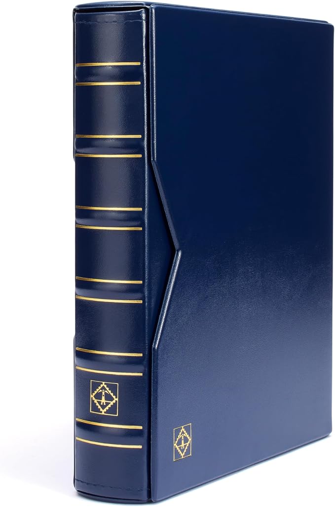 LIGHTHOUSE - Vario Classic Binder - 4-Ring Binder with Padded Leatherette Cover and Slipcase for up to 50 Sheets - Blue