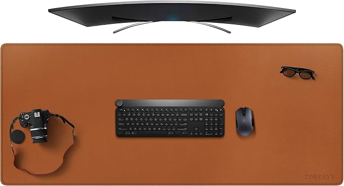 ZORESYN Light Brown Desk Mat 55"x24" Extra Large – PU Leather Desk Pad Protector for Dual Monitors, Waterproof Office Desk Mat for Keyboard & Mouse, Non-Slip Large Mouse Pad for Computer, Home Office