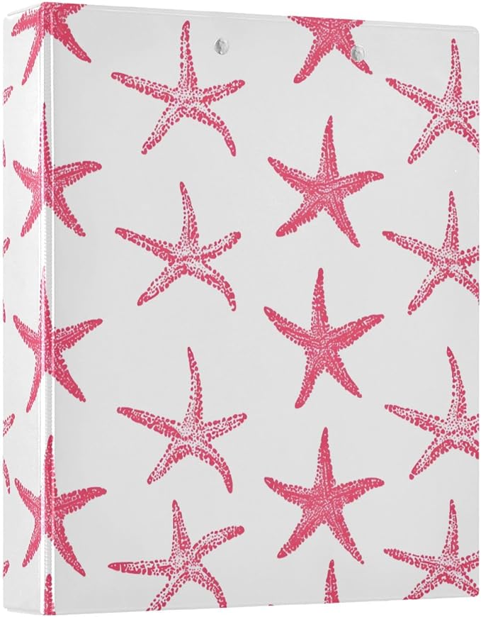 Pink Starfish Nautical Coastal Ocean C 3 Ring Binder with 2 Interior Pockets 1.5 inch Binders 3 Ring Heavy Duty Fit 8.5" x 11" Letter Size for Office School, 2 Pack