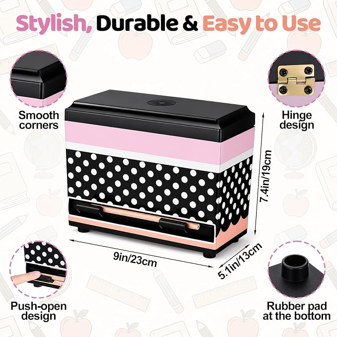 Yalikop Polka Dot Pencil Dispenser for Classroom Plastic Pencil Holder Teacher Must Haves Back to School Pen Dispenser with Lid Student Teacher Gift Classroom Decor Organization Supplies