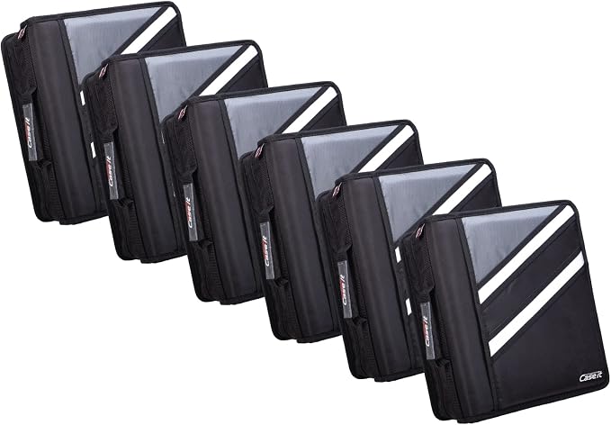 Case-it Zipper Binder | Dual 1.5" D-Rings | 500-Sheet | Z-176 Jet Black | Z Shape, Two Binders in One, Double-Sided, Multiple Pockets, Shoulder Strap, 6-Pack, School & Office