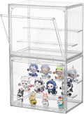 Acrylic Display Case for Collectibles, 3 Tier Figure Display Box 2 Pack | Clear Stackable Display Stand with Magnetic Door, 2 Movable Plates, Small Easy Assembly Showcase for Mini Action Figures
