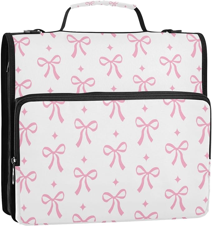 Bow Binder Bag 3 Ring Zipper with Handle Shoulder Strap | for School Work Office Organizer Storage Case