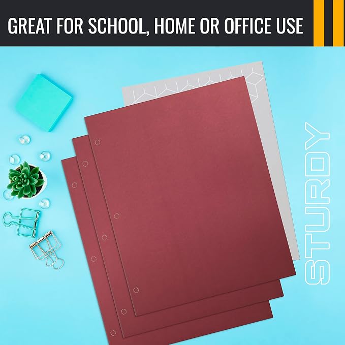 Better Office Products Two Pocket Portfolio Folders, 50-Pack, Burgundy, Letter Size Paper Folders, 50 Pieces, Burgundy