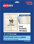 Avery® Pearlized Ivory Rectangle Labels, Sure Feed® Technology, 2" x 4", 100 Pearlized Ivory Labels, Laser/Inkjet Printable