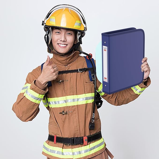 Fireproof 3 Ring Binder with Zipper, 1.5" D Rings Holds 375 Sheets | Fits Letter Size,Compatible with Clear Page Protectors,Built-in Net Pouch Pen Holder,Portable Safe Storage,1 Pack,Blue
