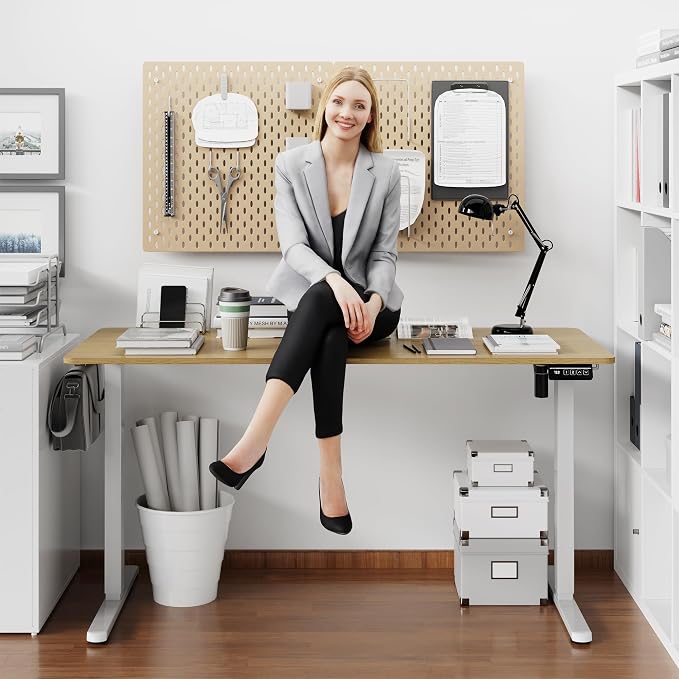 Shintenchi Standing Desk, 55x24 Inch Height Adjustable Electric Sit Stand up Desk, Ergonomic Rising Computer Table, Modern Lift Gaming Desk Workstation for Home Office, White