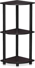 Furinno TURN-N-TUBE Corner Shelf, 3-Tier Corner Bookshelf, Display Storage Shelves with Open Shelves, for Organization and Storage, Living Room, Home Office, Garage, Dark Walnut