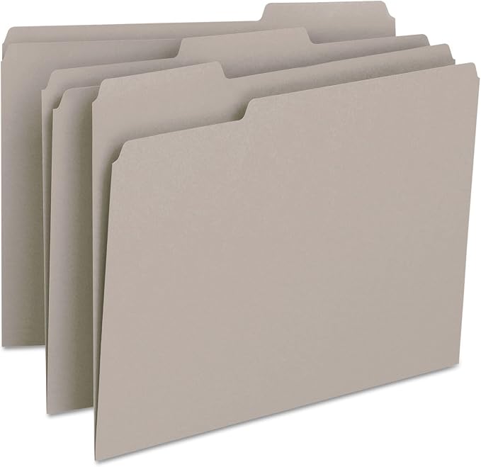 Smead Colored File Folder, 1/3-Cut Tab, Letter Size, Gray, 100 per Box (12343)