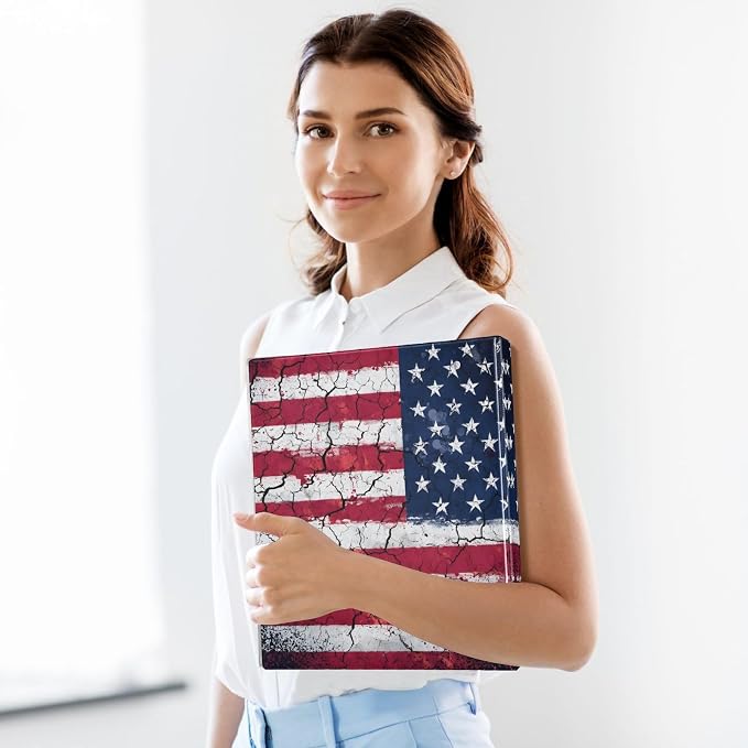 Custom 3 Ring Binder Retro American Flag 1.5" Round Ring Binders Personalized Name View Binder with 200 Sheet for Kids School Supplies Women Men Office, 1 Pack