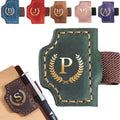 Personalized Mark Bookmark with Pen Holder, Leather Magnetic Book Marker 26 Letters,Custom Initials Page Marks, Gifts for Book Lovers Readers Men Women (Green, P)