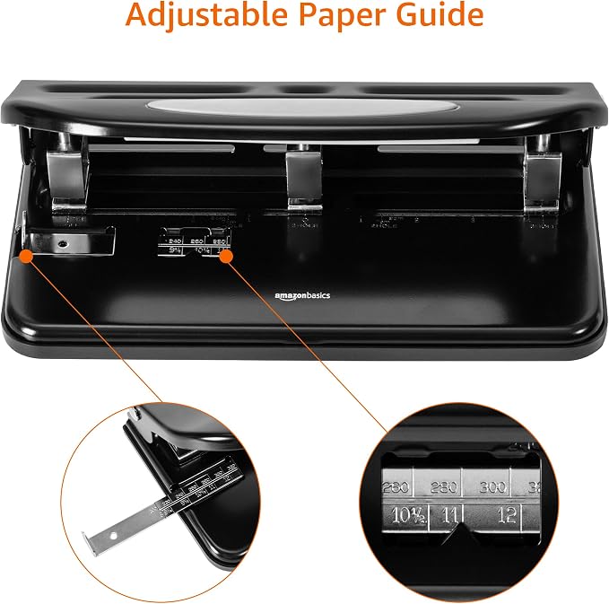 Amazon Basics Semi-Adjustable 3-Hole Punch, 30 Sheet Capacity, Black