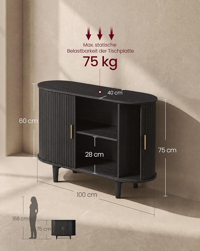 VASAGLE Storage Cabinet, Sideboard with Adjustable Shelves | Mid-Century Modern Buffet Cabinet, 39.4 x 15.7 x 29.5 Inch, for Living Room, Ebony, MIRIANA Collection ULSC621BE01