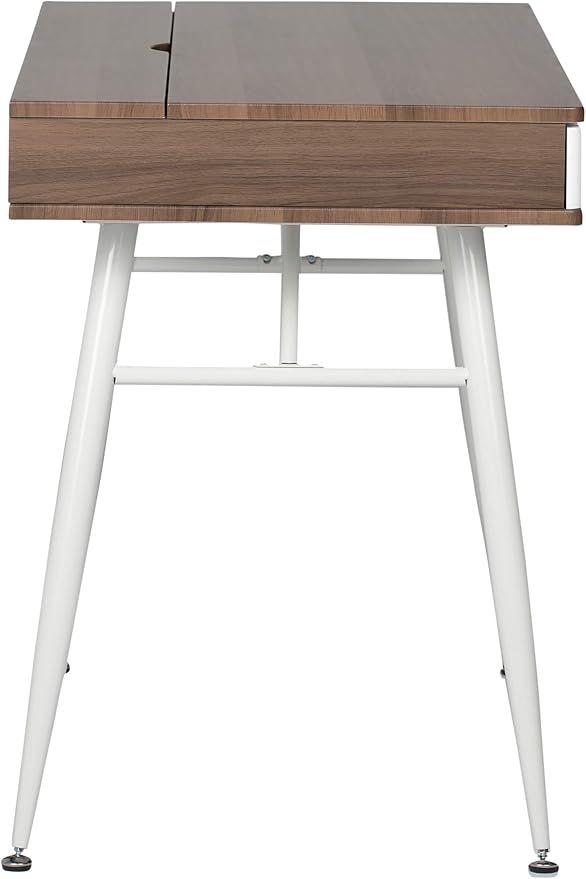 Calico Designs Alcove Modern Desk with Large Split Drawer Storage, White/Chestnut
