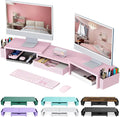 gianotter Dual Monitor Stand Riser With Drawer and 2 Pen Holders | Computer Monitor Stand Desk Organizer and Accessories Desk Shelf for Top of Desk (Pink)