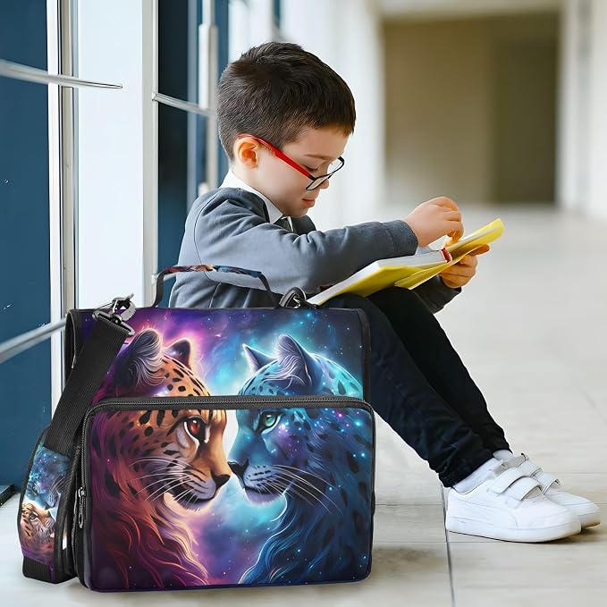 Cheetah Tiger Galaxy 3 Ring Binder Bag 1.5 inch Binder Organizer with Zipper Shoulder Strap 500 Sheet Documents Storage for School Office