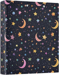 3 Ring Binder Star Moon Black 1.5 inch Binders Three Ring Binders with Clipboard Fit 8.5'' x 11'' Paper 3 Interior PVC Clear Pockets for Office Supplies
