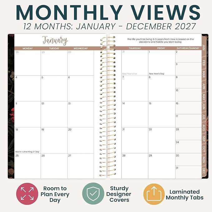 bloom daily planners 2027 Pocket Planner (January 2027 - December 2027) - 4” x 6” MINI Weekly Monthly Agenda Organizer & Calendar Year Book - Moody Floral