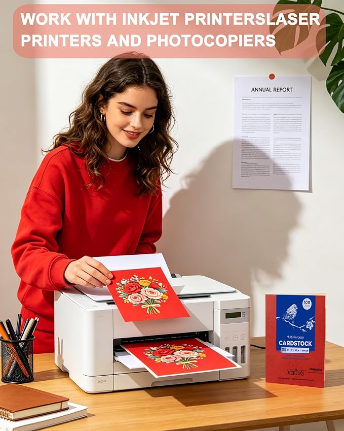 Veritas Red Cardstock 8.5 x 11 Letter Size, 110LB/199GSM Heavyweight Colored Card Stock Printer Paper, 100 Sheets Thick Red Cardstock for Printing, Copy, Invitations, Crafts, DIY Projects