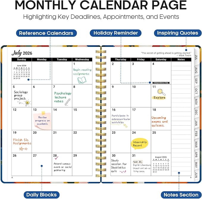 Taja Planner 2026-2027, Jul 2026-Jun 2027 Monthly & Weekly Calendar Planner | 8.5" x 11", Hardcover Academic Calendar, Teacher Student Agenda Book with Tabs, School Office Supplies, Vivid Petals