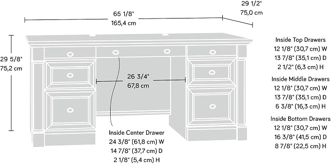 Sauder Palladia Office Desk with Drawers, Executive Desk with File Cabinet Storage, Cable Management, Keyboard Tray, in Select Cherry Finish