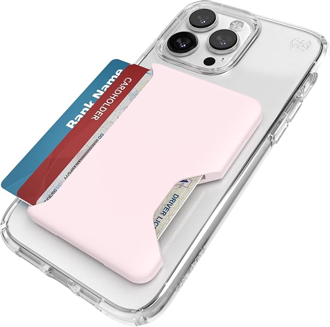 Speck iPhone Wallet MagSafe Accessory - Removable ClickLock No-Slip Interlock - Holds 1-3 Cards - Soft Touch Finish, Scratch Resistant Card Holder Built for MagSafe - Nimbus Pink/Pale Violet