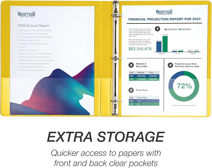 Samsill Durable 0.5 inch 3 Ring Binder, D Ring Binder, 100% Recycled Chipboard, Yellow, 12 Pack