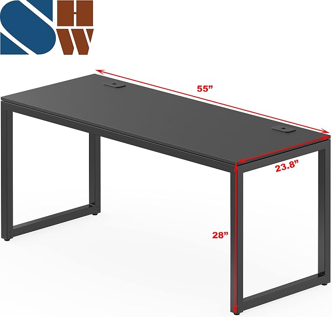 SHW 55-Inch Commercial-Grade Office Computer Desk, Black | 10-Year Limited Warranty